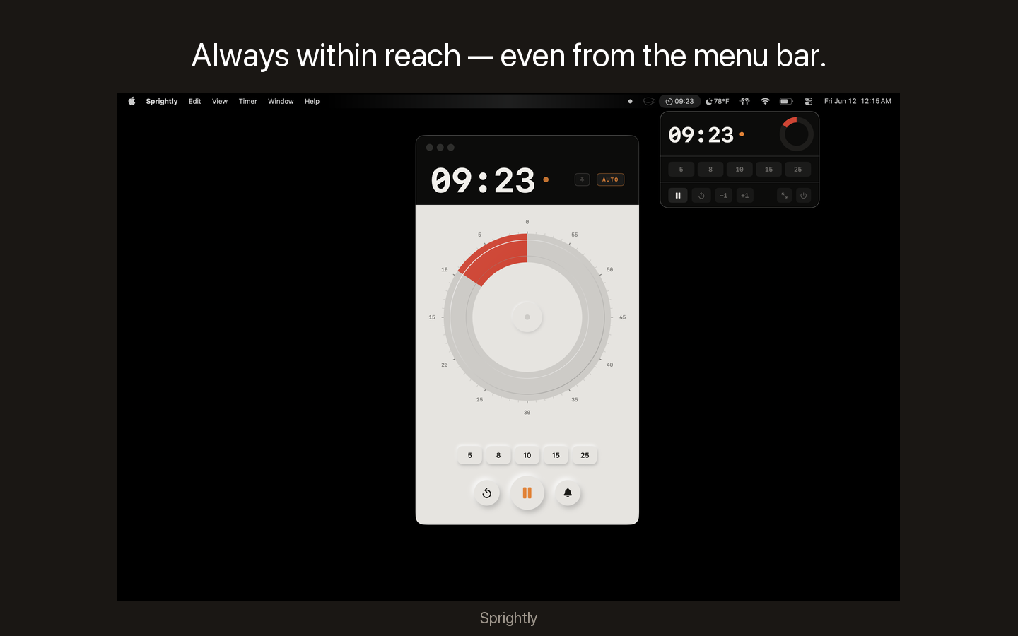 Sprightly menu bar icon and popover